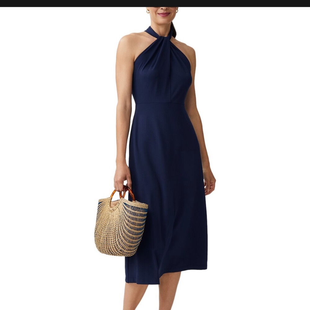 NWT J McLaughlin Navy Blue Midi Halter Alessia Dress M